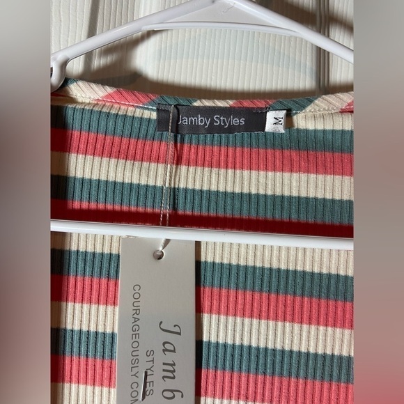 New Jamby Styles colorful striped Open Drape 40" long Cardigan sweater Duster M - Picture 3 of 4